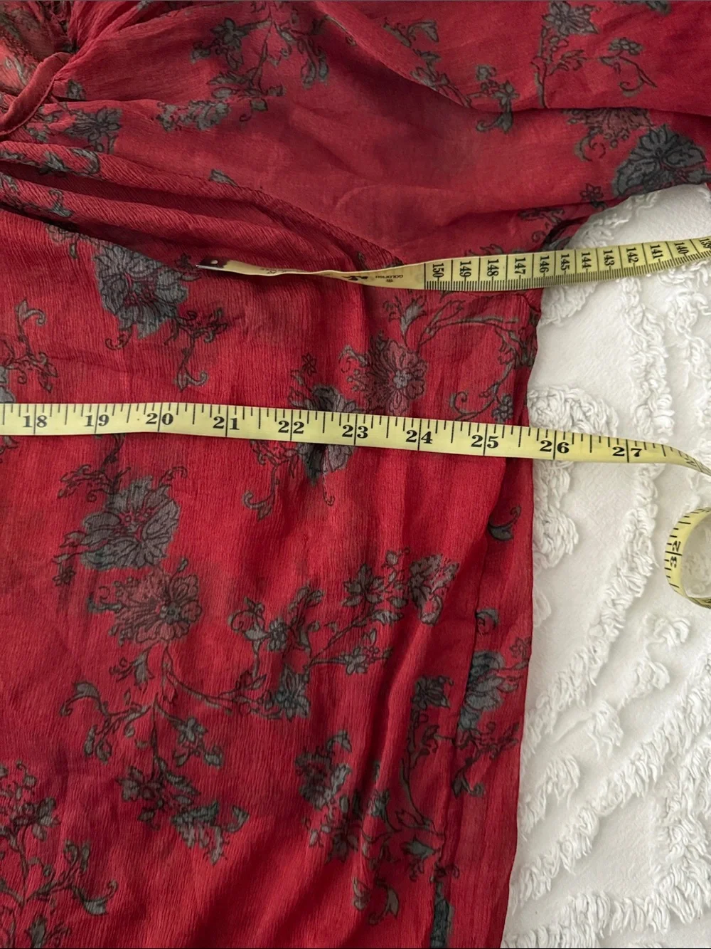 Free People Red Floral Tie-Neck Ruffle Tunic